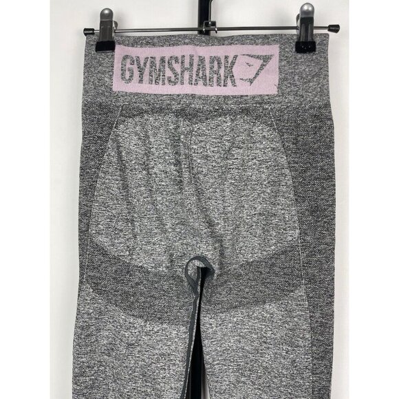 Gymshark Charcoal Marl Flex High‎ Waisted Pink Spell Out Logo Leggings Sz Small - Picture 3 of 5